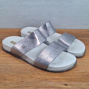 Melissa Women's US 9 Cosmic Metallic Silver Jelly Slide Sandals 90s y2k